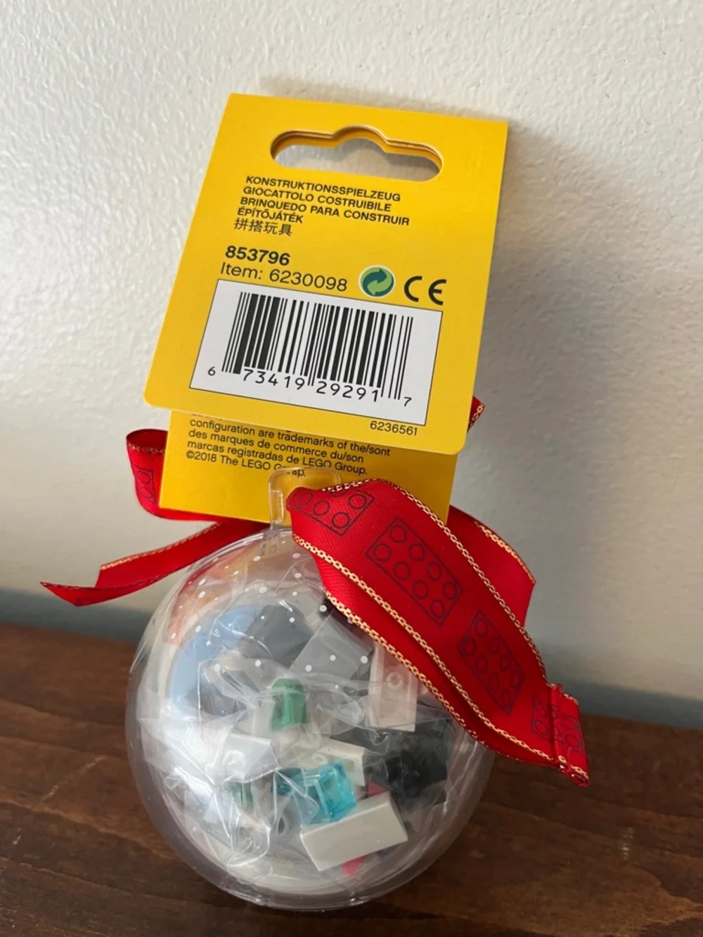 LEGO Yellow Packaged Penguin Ornament with Red Ribbon, NWT